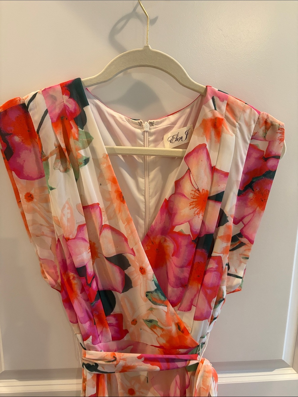 Eliza J Pink & Orange Floral Dress with V-Neck